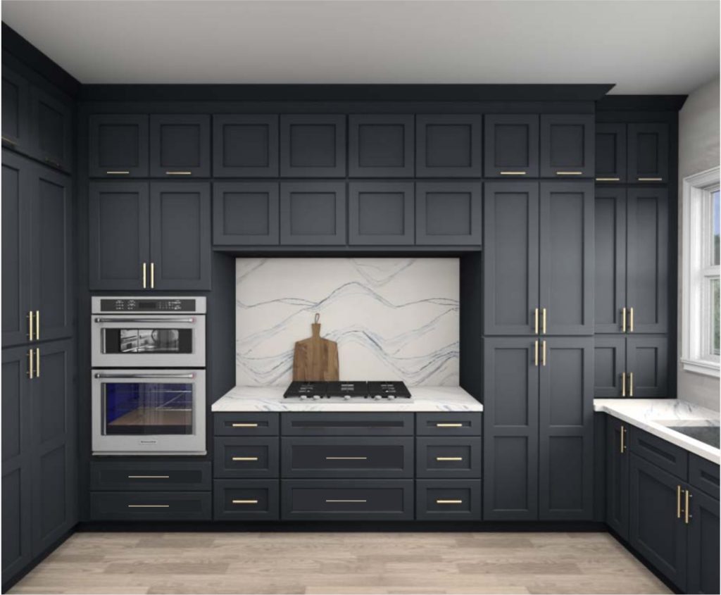 computer aided design of black and white kitchen